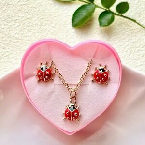 🐞 Set of Red Ladybugs Necklace and Earrings